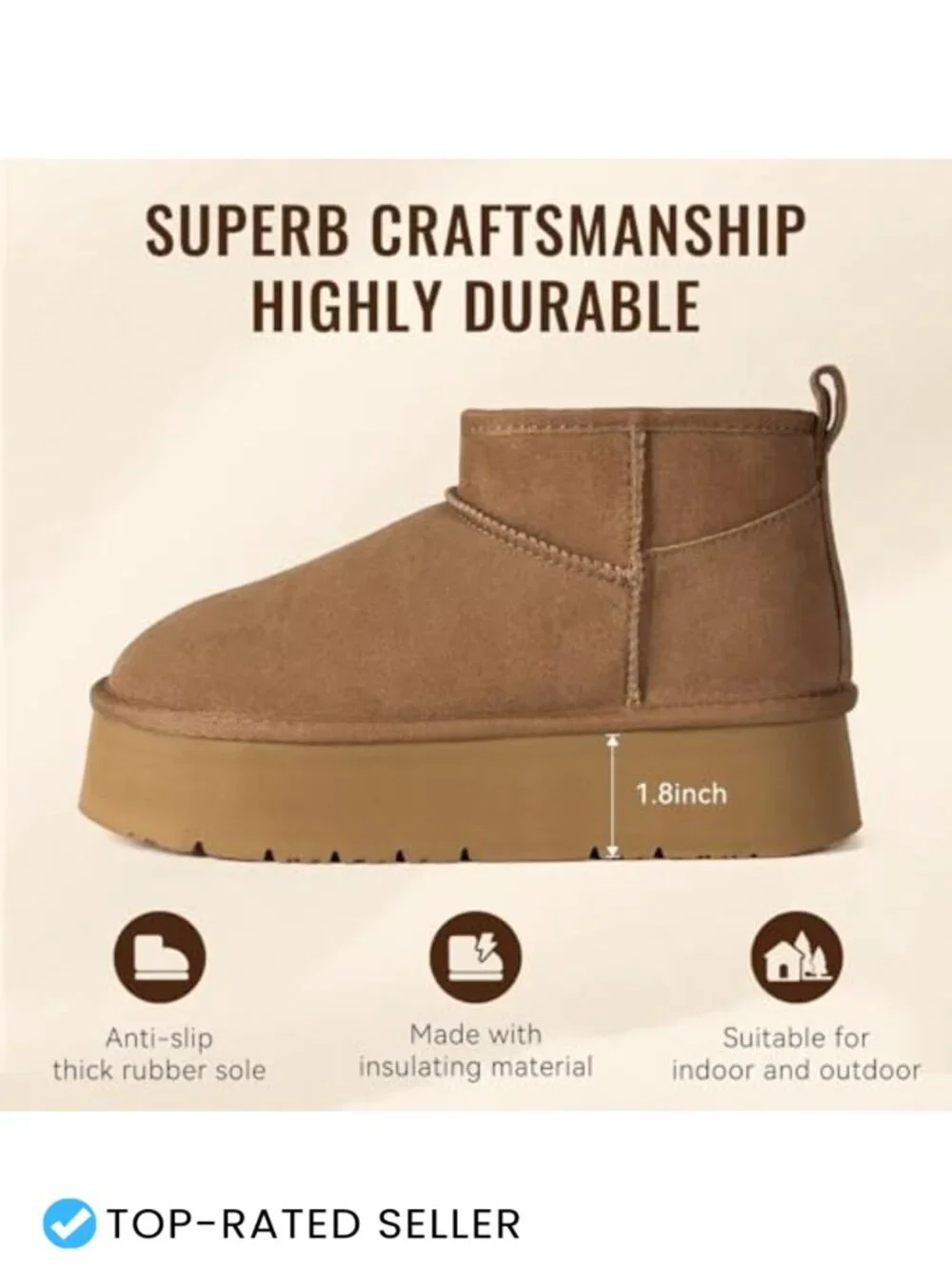 Genuine Suede Ankle Platform Boots for Winter Snow
